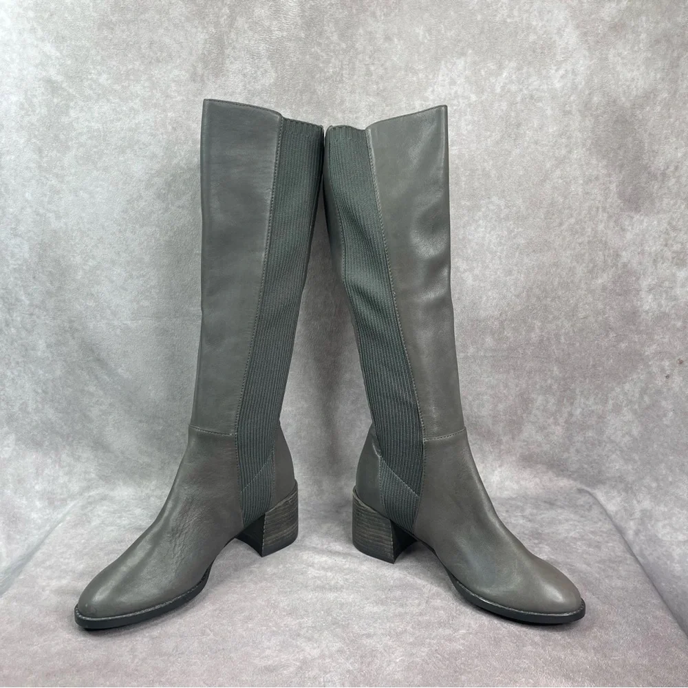 Eileen Fisher Destry Leather Knee Boots In Graphite Gray Women's Size 5